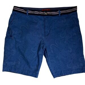 Tallia Sport Paisley Shorts Mens 36‎ Blue Striped Waistband Flat Front Stretch